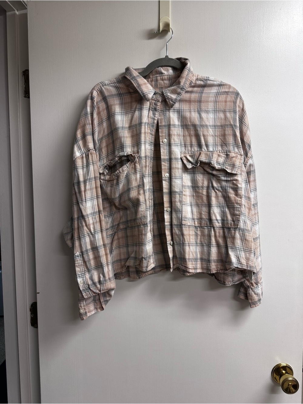 Abercrombie & Fitch Lightweight Plaid Shirt Jacket - Beige & Gray